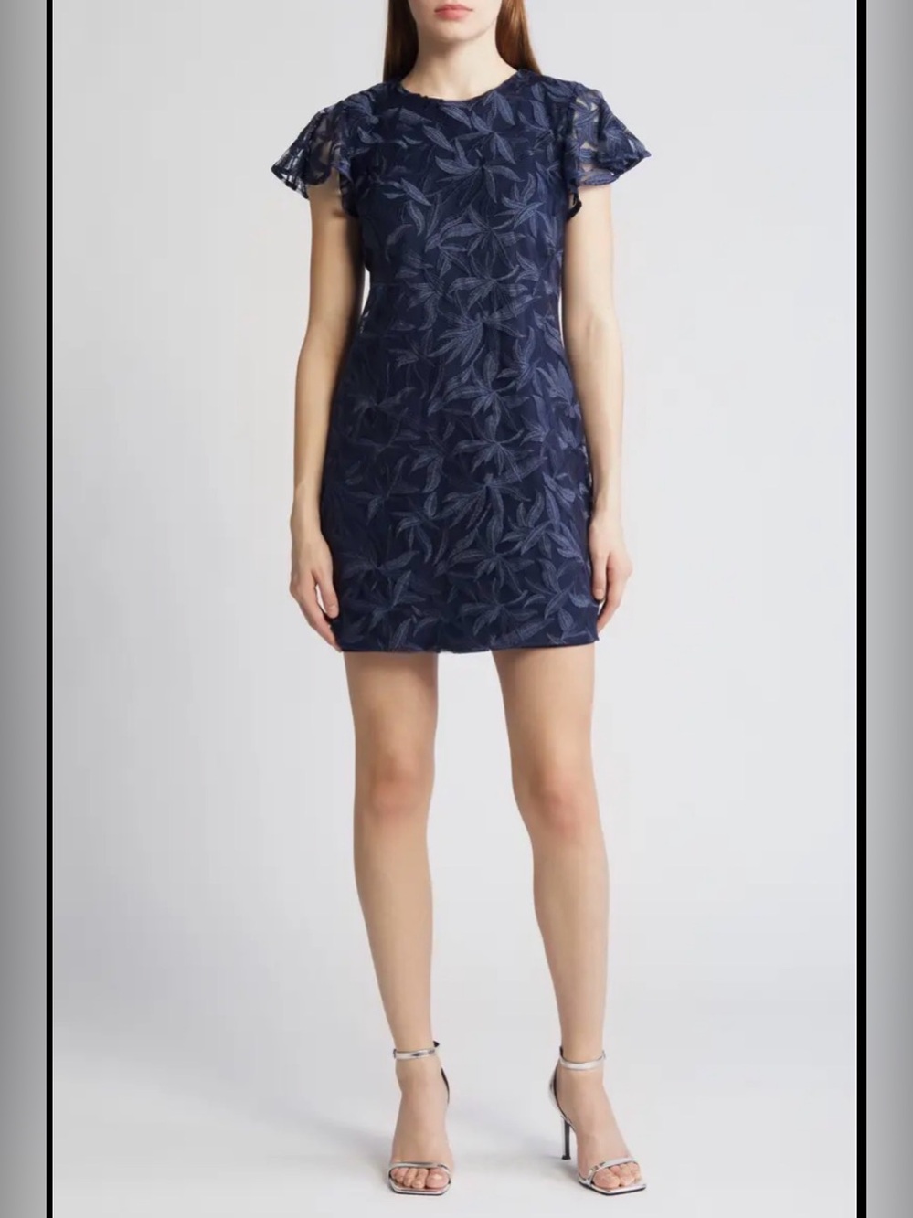 Sam Edelman Navy Floral Lace Short-Sleeve Mini Dress